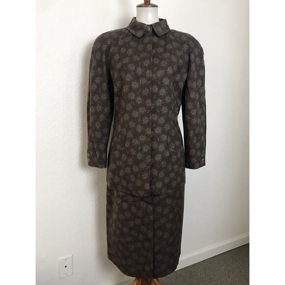 Krizia Vintage Skirt Suit Floral Wool Lined Italy